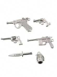 10 件/包 DIY 锌合金首饰配件武器吊坠，包括手枪、手榴弹、DIY 首饰制作材料 - 復古銀色 - 查看 2