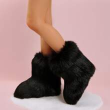 Luxurious Women's Furry Snow Boots - Thick & Warm With Faux Fur Lining In Mid-Calf Style