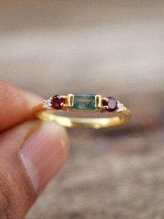  1 pieza Anillo de apilamiento minimalista inspirado en el musgo, tono dorado de 18K, anillo de lujo asimétrico de plata esterlina 925 de moda, adecuado para uso diario de mujeres, viajes, regalo para ella