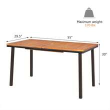 Homasis Rectangle Patio Outdoor Dining Table Acacia Wood Tabletop W/ 2'' Umbrella Hole