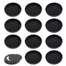 CHEF MADE 12Pcs 3.8inch(9.8cm) Mini Tart Plate, Non-Stick Mini Tart Tin, With A Removable Bottom, Reusable Egg Tart Mold Pan, Applicable To The Pie, Roast, Cheese Cake, Dessert - Black - View 12