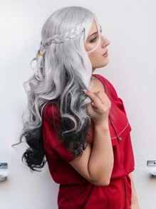 Black And White Gradient Wig 26 Inches Long Curly Hair With Bangs Long Night Cosplay Witch Night Random Gift Ladies Chemical Fibre Wig Hair Daily Cosplay Party Wig Valentine's Day Gift Random Favors - 黑白漸變 - 查看 3
