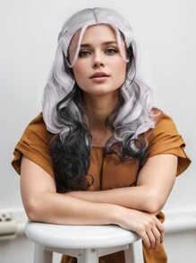 Black And White Gradient Wig 26 Inches Long Curly Hair With Bangs Long Night Cosplay Witch Night Random Gift Ladies Chemical Fibre Wig Hair Daily Cosplay Party Wig Valentine's Day Gift Random Favors - 黑白漸變 - 查看 1