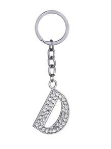 1pc Unisex New Elegant Silver Letter Rhinestone Plated Keychain, Luxury English Letter Bag Charm - Silver - View 21