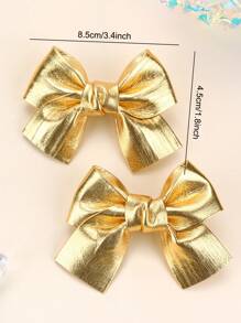 2pcs Gold Bow Hair Clips, Shiny Gold Hair Clips With Full Lining, Cute Shiny Hair Clips, Short Tail Design, Children Baby Hair Accessories, Valentine's Day Love Gift - Gold - View 4