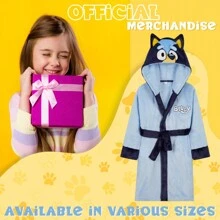 Bluey Fleece Dressing Gown Hood Tie Waist Cosy Robe - Blue - View 2