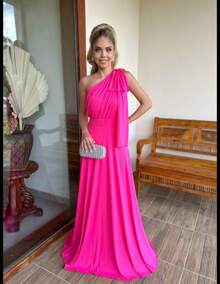 Long Party Dress With Lace, Lined Cups, Comfortable, Elegant, Simple - 玫紅色 - 查看 2
