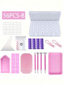 18/29/56件套DIY钻石画工具及配件套装，适合儿童和成人，包含完整的钻石画工具、钻石绣盒、钻石画笔、镊子、胶水、钻石修正工具及其他钻石画配件。 - 彩色 - 查看 14