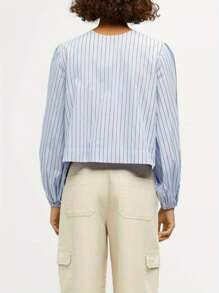 Women T-Shirt Long Sleeve Tie-Up Striped Loose Ladies Fall Blouse Tops Streetwear