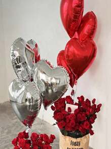 AFYPRTY 10pcs 18 Inch Heart Aluminum Foil Balloons Suitable For Festive Party Room Decoration Supplies Mother's Day Valentine's Day Outdoor Event Planning Decorations, Back To School Valentine Day - Multicolor - View 7