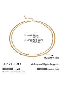 1 件女士时尚双层不锈钢项链米珠链简约日常百搭防水 18K 镀金项链适合通勤等。 - 多層項鍊 - 查看 14