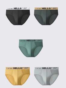 Set de 4 calzoncillos para hombre con diseño asimétrico de letra "HELLO" en la cintura, de colores aleatorios, cómodos y elásticos