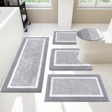 Pauwer Bathroom Rugs Sets 5 Piece With Lid Cover Bathroom Shower Rugs With U-Shaped Contour Toilet Mat Absorbent Microfiber Plush Bath Mats Non Slip Bath Rugs Machine Washable Bathroom Floor Mats, Light Grey - 淺灰色 - 查看 1