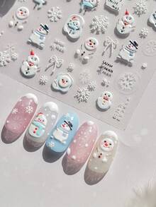 1 pezzo Adesivi per arte di unghie 3D a tema pupazzo di neve e fiocchi di neve, decorazioni per unghie per uso domestico o salone di bellezza, fai-da-te per unghie adatto a tutte le donne e ragazze, ideale per l'inverno