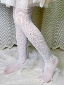 1pc Children's Rhinestone Decor Sheer Stockings Tights For Daily Wear, Shiny And Ultra-thin