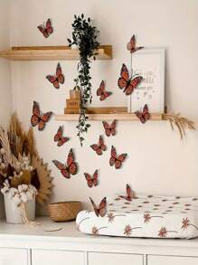 12pcs 3D Monarch Butterfly Wall Stickers - PVC Plastic Butterfly, Suitable For Home And Party Decoration, Perfect For Wedding, Birthday, Graduation Ceremony And Patriotic Celebration, Holiday Holiday Decorations Without Electricity