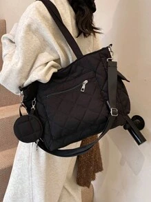 Bolso de tote acolchado de unicolor de gran capacidad y estilo casual de negocios, ligero, con monedero. Nuevo bolso de estilo coreano de mochilero para estudiantes de secundaria, bolso casual de hombro y bandolera para mujeres