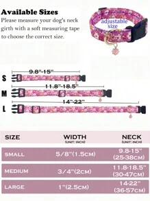 1 pièce Collier de chien réglable imprimé de fleurs mignonnes avec pendentif, convient aux petits, moyens et grands chiens, disponible en rouge, rose, violet, bleu