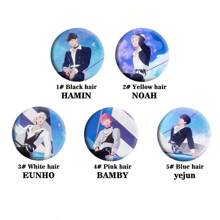 1 件 PLAVE Kpop 偶像组合翻领别针，适用于 NOAH/YEJUN//EUNHO/HAMIN，反光双面别针，适用于衣服、背包，时尚男女通用明星主题徽章配饰 - 彩色 - 查看 2
