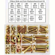 236pcs Assorted Colored Zinc M6 M8 M10 Hex Bolts, Nuts And Washers Kit, Heavy-Duty Bolt And Nut Assortment Set - Yellow - View 9