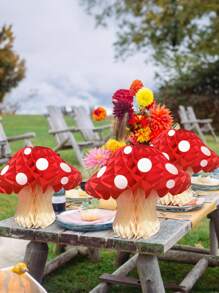 1 件小蘑菇形纸蜂窝球森林/丛林主题派对装饰、淋浴/婚礼/生日派对挂饰、教室/花园桌子中心装饰、返校情人节 - 紅色 - 查看 6