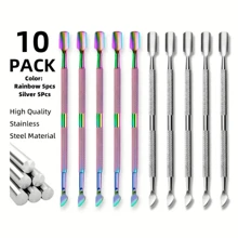 10 piezas de herramientas de manicura y pedicura profesionales y duraderas de acero inoxidable con doble punta para empujar y recortar cutículas, para uñas de manos y pies - Multicolor - Ver 9