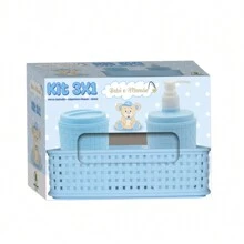 Baby Room Organizer Kit In Rattan With Basket, Trash Cans, Multipurpose Boxes And Soap Dispenser - Blue - View 9