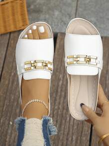 Sandalias informales de verano con cuñas plateadas talla grande 36-43, cómodas sandalias de plataforma con decoración de cadena metálica para uso diario y exterior para mujeres