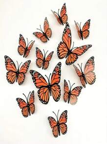 12pcs 3D Monarch Butterfly Wall Stickers - PVC Plastic Butterfly, Suitable For Home And Party Decoration, Perfect For Wedding, Birthday, Graduation Ceremony And Patriotic Celebration, Holiday Holiday Decorations Without Electricity