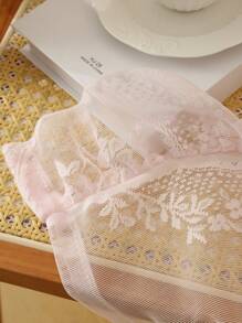 1 件粉色圆形孔眼薄纱窗帘，法式优雅荷叶边，适用于凸窗、客厅、卧室、办公室、厨房、书房、家居装饰