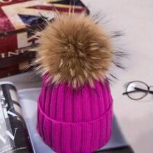 Ladies Womens Winter Warm Knitted Beanie Ski Hat Faux Fur Bobble Pom Pom Hat - Royal Blue - View 11