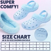 City Comfort Clogs Winter Classic Fleece Lined House Shoes Warm Garden Slip On With Strap - Blue - View 5