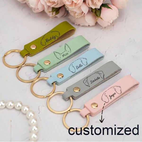Dog Ear Keychain With Name, Custom Dog Mom Keychain, Dog Mom Christmas Gift, Pet Lovers Gift, Pet Loss Memorial Gift, Engraved Leather Key Chain, Dawg, Engraved, Sequins, Stainless, Vintage, Casual, Unisex, Hipster, Old Money, Stylish, Custom, Personalized, Unique, Customized, Ideal Gifts For Him, Ideal Gifts For Her, Boyfriend, Friends, For Anniversaries, For Birthdays, For Weddings, For Graduation, For Housewarming, Personalized Gifts For Women/Men, Personalized/Customized Keychain