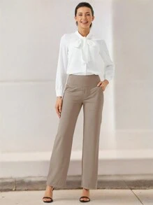 Yoga Pants Women Wide Leg Work Dress Pants High Waist Stretch Loose Casual Sweatpants With Pockets - 卡其棕 - 查看 3