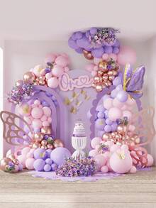 118pcs, Purple Pink Balloon Garland Arch Kit Maca Purple Latex Balloon Rose Gold Decorative Balloon With Foil Butterfly Balloon Decoration For Birthday Party Wedding Decoration, Balloon Garland Arch Set - Multicolor - View 6