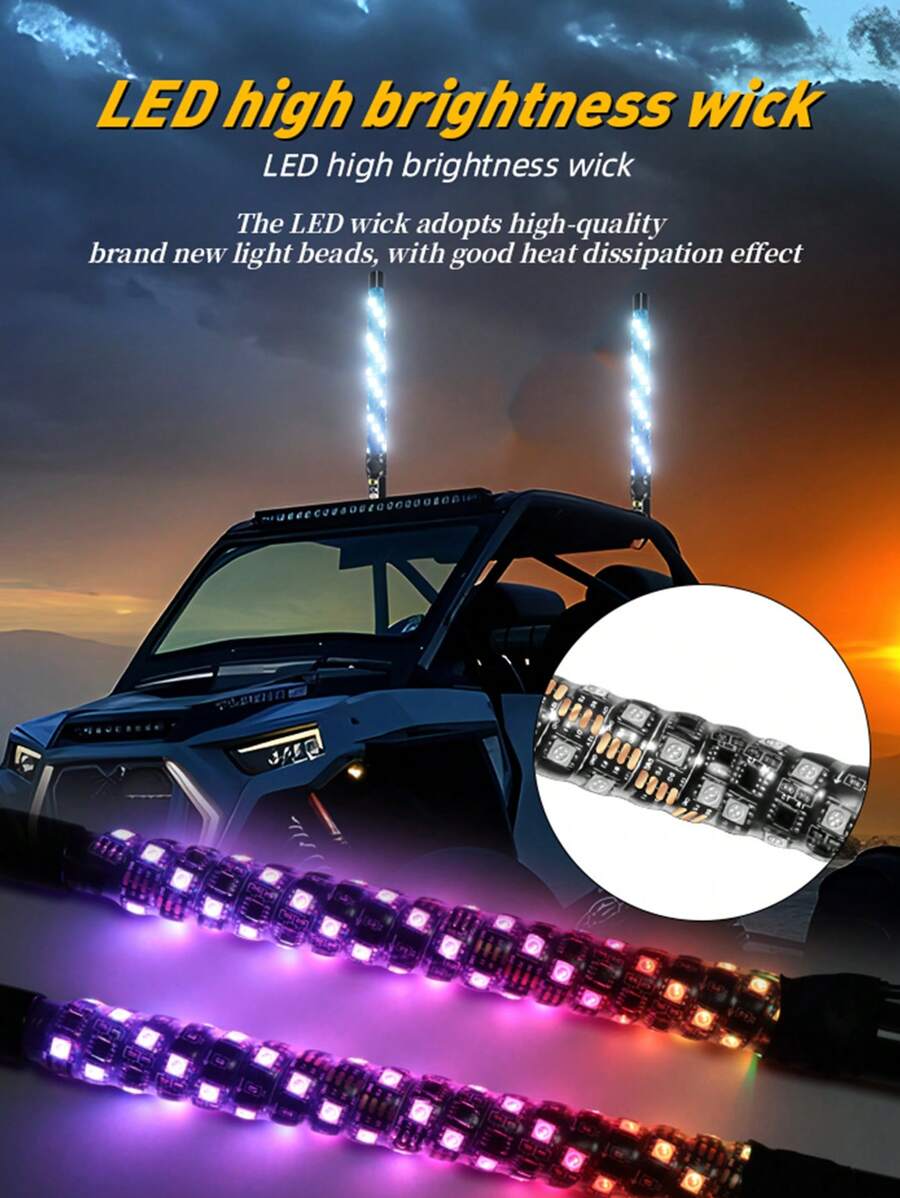GLANBERT 2 szt. 1FT spirala RGB LED Whip Light Chase Light RF pilot ...