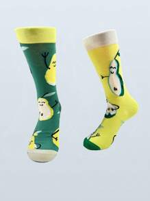 1 Đôi tất bất đối xứng in hình động vật, trái cây, hành tinh, kiểu dáng mới lạ dành cho nam, mùa thu - Nhiều màu - Xem 37