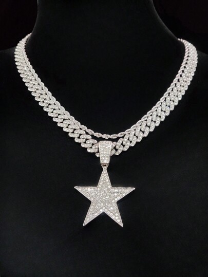 قلادة معلق بنجمة خماسية الأضلاع عصرية، أناقة ستايل الهيب هوب الرجعي، مناسبة للحفلات أو الاستخدام اليومي، متوفرة بنوعين من السلاسل