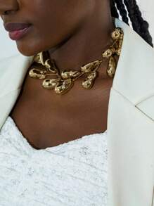 imoli 1 pièce Collier ras-du-cou plissé à goutte d'eau texturé brillant asymétrique géométrique vintage à la mode en CCB, unique, polyvalent, hip-hop, couleur dorée, cadeau de fête pour femme (collier fait main, coupé sur mesure, quantité de perles à goutte d'eau en CCB variable)