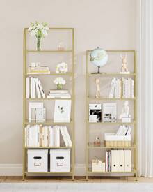 HaluPeit Étagère bibliothèque en verre trempé étagère mince pour chambre à coucher salle de bain bureau à domicile cadre en acier 6 étagères or - Doré - Voir 3