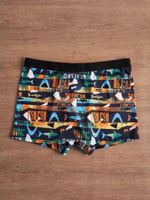 4pcs/Pack Men Shark Printed Underwear Briefs, Casual Breathable Stretch Boxer Shorts - Multicolor - View 7