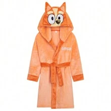 Bluey Fleece Dressing Gown Hood Tie Waist Cosy Robe - Orange - View 1