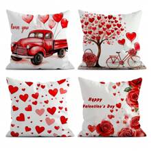 4 Stücke Valentinstag Dekorations-Set, beidseitig bedruckte Kissenbezüge