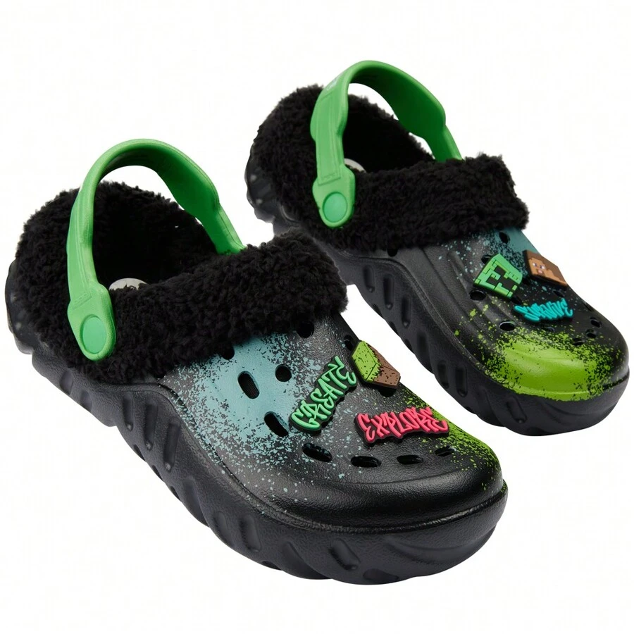 Minecraft Winter Clogs Fleece Lining & Charms Garden Shoes Slip On With Strap - Multicolor - View 1