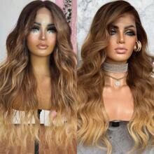 13x4x1 Synthetic Lace Front Wig Pre Plucked Highlight Ombre Honey Blonde Wigs For Women Ready To Wear HD Glueless Natural Wavy Wig For Women Long 26 Inch Middle Part Wig