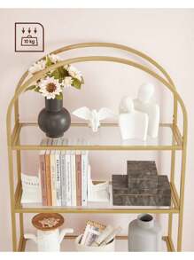 VASAGLE Scaffale a 5 piani, mensola in vetro temperato, design ad arco, struttura in acciaio, per soggiorno, bagno, studio, colore dorato/Nero e Grigio - Dorato - Visualizzare 3