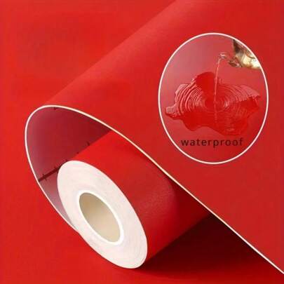 1 Roll Red Of Solid Color Self-Adhesive Wallpaper15.7inX196.8/118.1/39.3in PVC Matte Frosted Surface Thickened Waterproof Easy To Clean Detachable Sticker For Bedroom Living Room Hotel Wall Home Decoration Wall Kitchen Countertop Dish Furniture Renovation Sticker DIY Easy To Install Easy To Remove And Paste, Renovation Stickers Peel Wall Panels, Wall Paper, Wallpapers, Spring Decoration Items Refresh Your Home, Rama Decoration Stickers Gifts Birthday Graduation