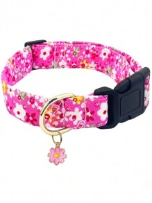 1 pièce Collier de chien réglable imprimé de fleurs mignonnes avec pendentif, convient aux petits, moyens et grands chiens, disponible en rouge, rose, violet, bleu