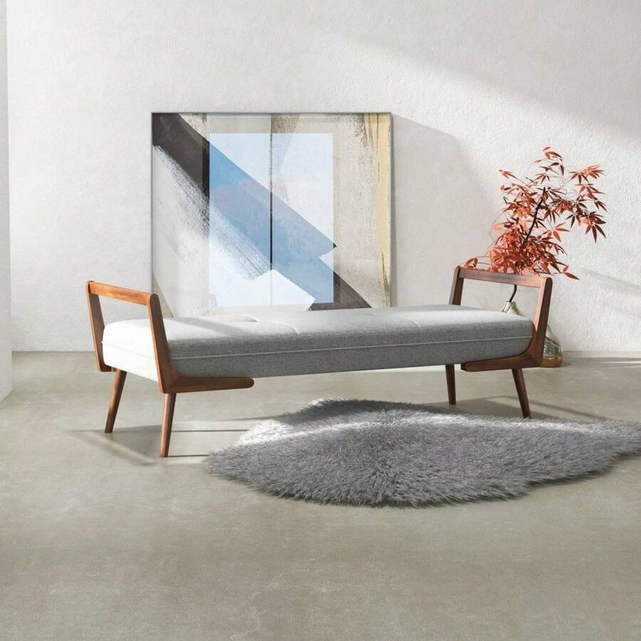 Cora Mid Century Modern Gray Bench,Mo-Autos