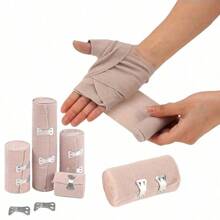 Elastic Bandage - Compression Bandage Roll + 2 Extra Clips, Elastic Bandage For Wrist, Calf, Ankle And Foot, Gym Accessories, Sports Bandage, Athletic Tape - Apricot - View 2